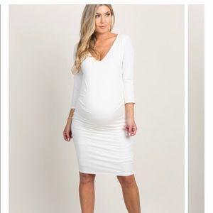 Pinkblush White Fitted V Neck Dress